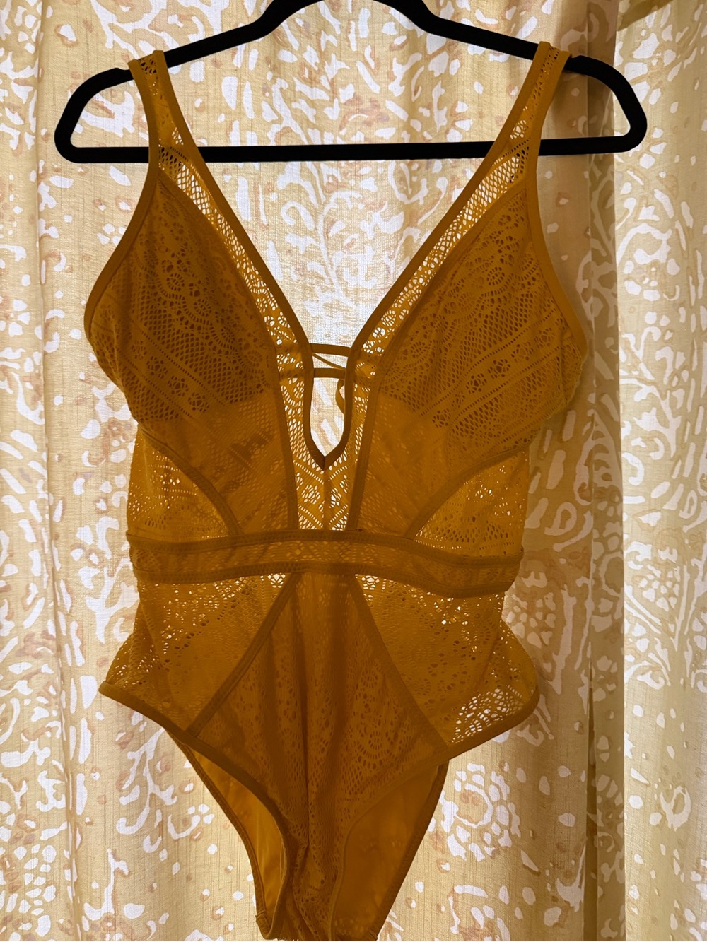 BECCA Sun Glow Lace One-Piece Swimsuit with Plunge Neck - Picture 5 of 5
